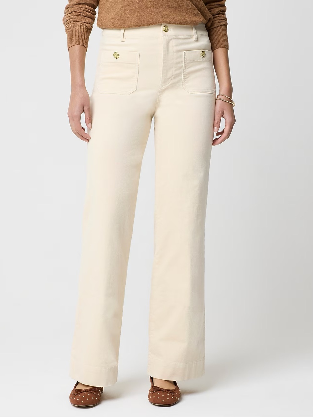 J Crew Factory Lizzie Corduroy Patch Pocket Wide Leg Cream Nautical Pants 28